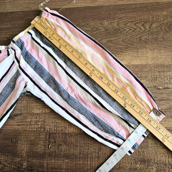 Live 4 Truth Cotton Linen Blend Striped Off-Shoulder Blouse Crop Top, L - Picture 4 of 9